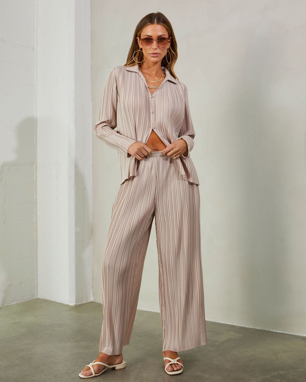Hammond Plisse Button Down Top - Taupe - FINAL SALE sold by Vici product image thumbnail 5