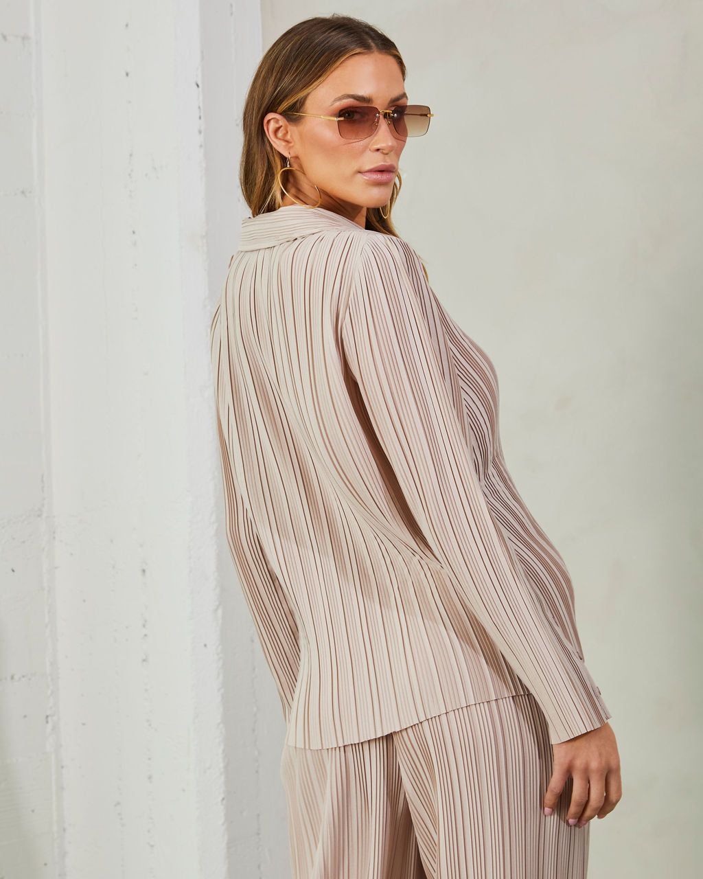 Hammond Plisse Button Down Top - Taupe - FINAL SALE sold by Vici product image thumbnail 2