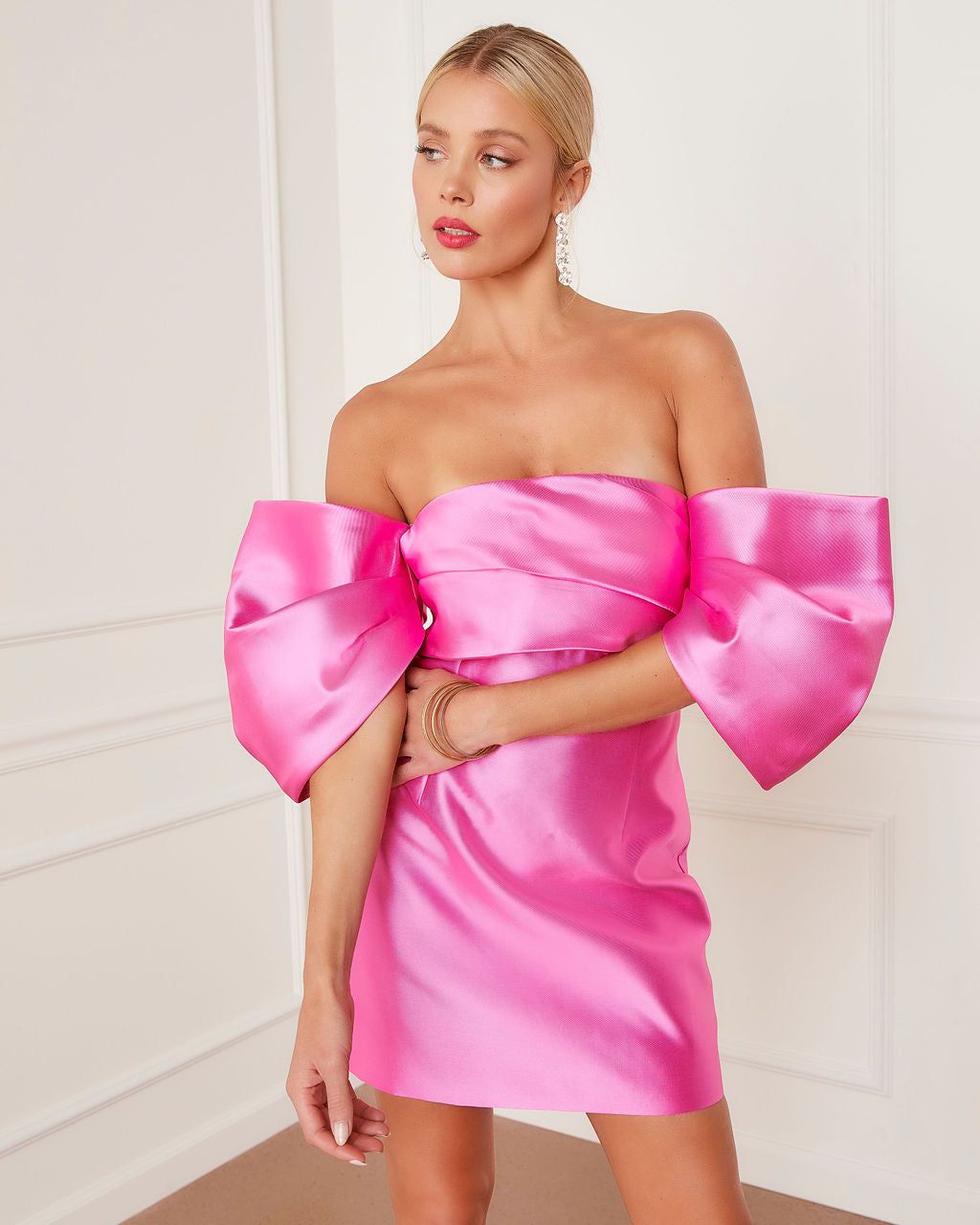 Seandra Satin Off The Shoulder Mini Dress - Fuchsia - FINAL SALE sold by Vici product image thumbnail 7