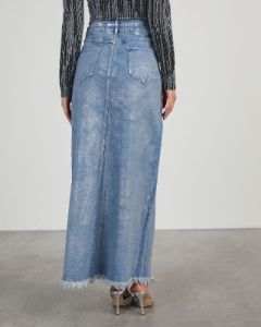 Zeena Metallic Denim Maxi Skirt sold by Vici