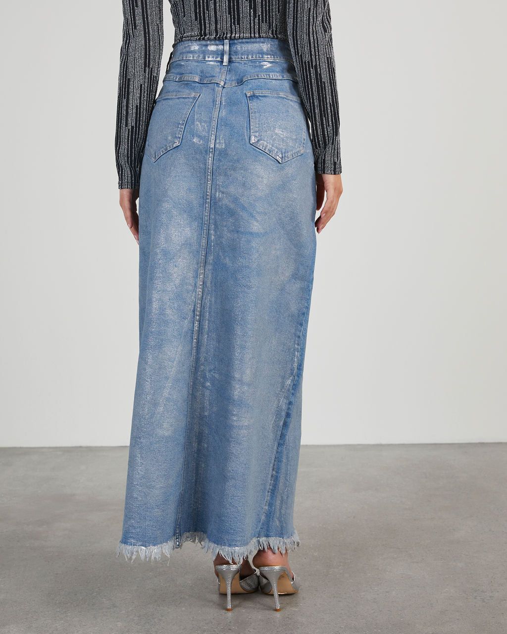Zeena Metallic Denim Maxi Skirt sold by Vici product image thumbnail 4