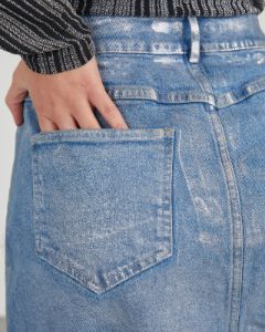 Zeena Metallic Denim Maxi Skirt sold by Vici