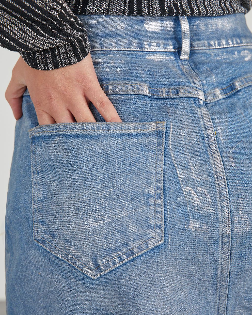 Zeena Metallic Denim Maxi Skirt sold by Vici product image thumbnail 5