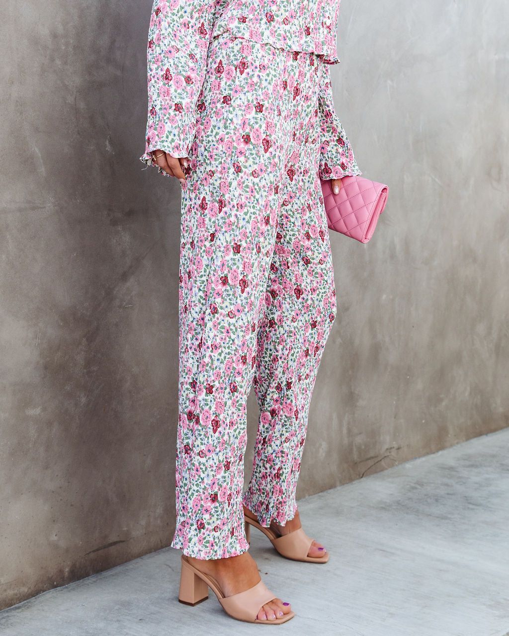 Rosaline Floral Plisse Wide Leg Pants sold by Vici