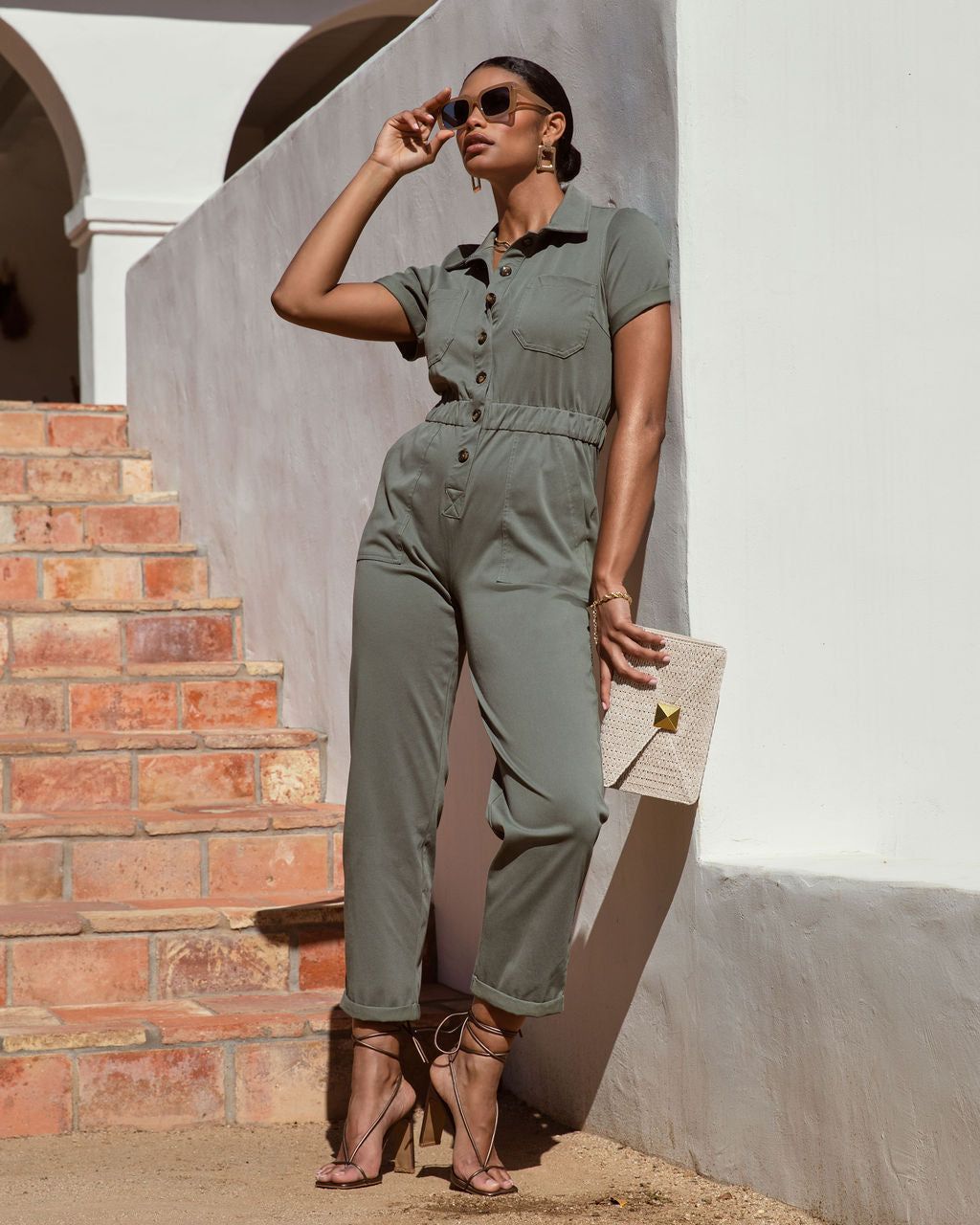 Serena Pocketed Jumpsuit - Olive - FINAL SALE sold by Vici product image thumbnail 3