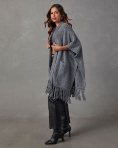 Yonta Fringe Poncho - Charcoal sold by Vici