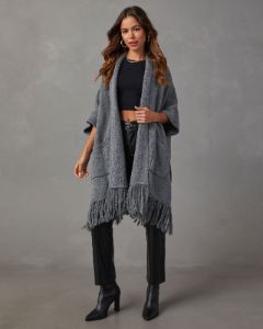 Yonta Fringe Poncho - Charcoal sold by Vici
