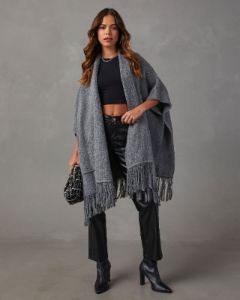 Yonta Fringe Poncho - Charcoal sold by Vici