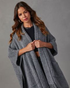 Yonta Fringe Poncho - Charcoal sold by Vici