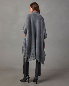 Yonta Fringe Poncho - Charcoal sold by Vici