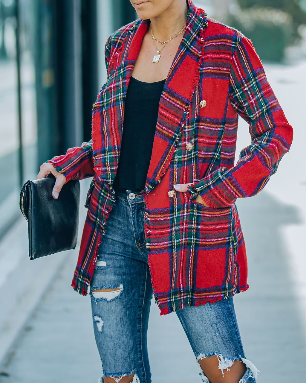 Be Festive Pocketed Plaid Blazer - Red - FINAL SALE sold by Vici product image thumbnail 9