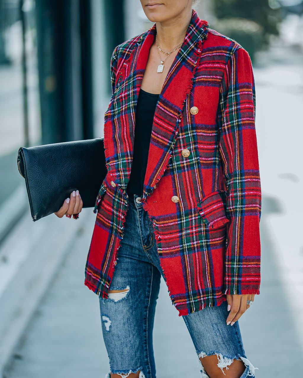 Be Festive Pocketed Plaid Blazer - Red - FINAL SALE sold by Vici product image thumbnail 3