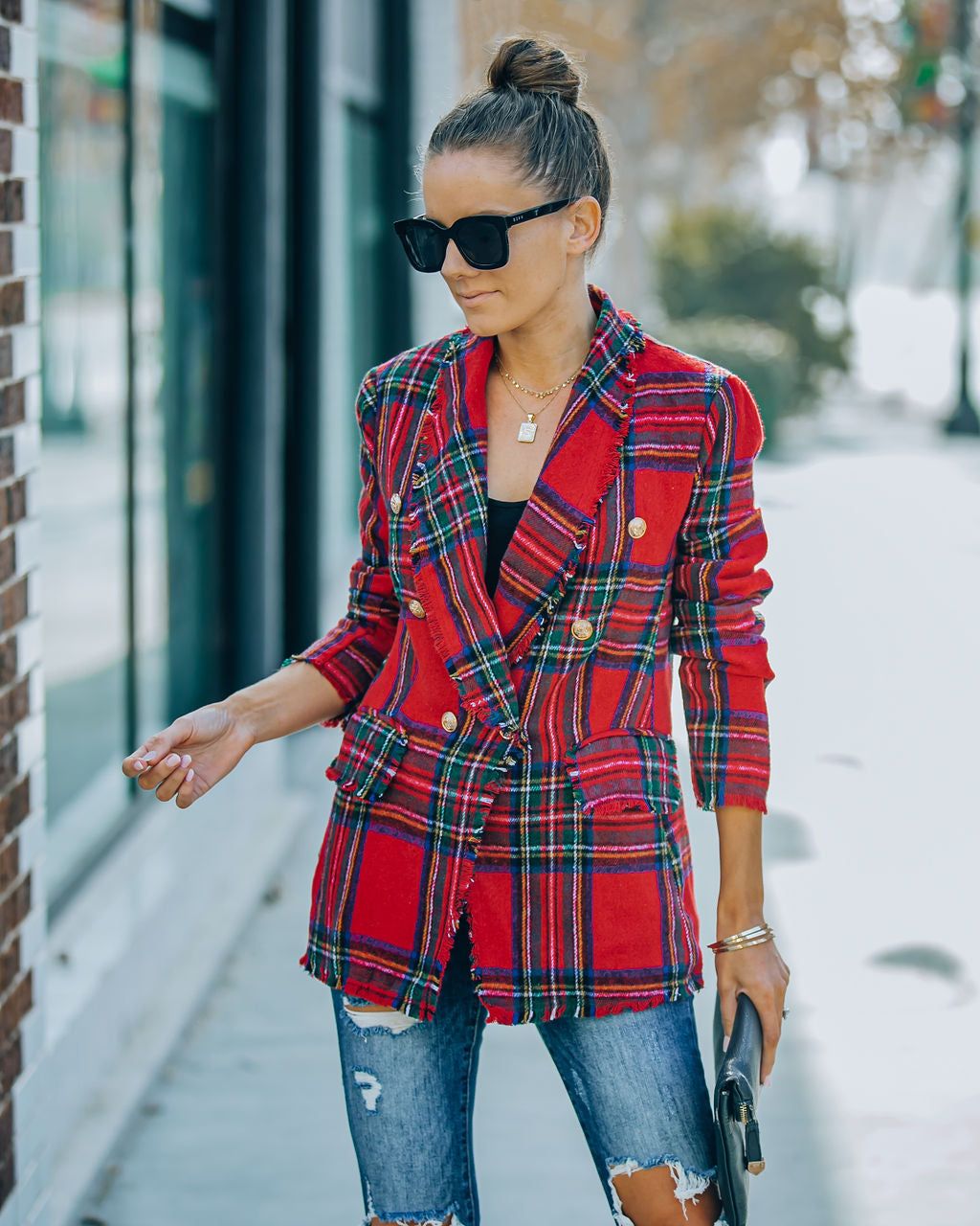 Be Festive Pocketed Plaid Blazer - Red - FINAL SALE sold by Vici product image thumbnail 4