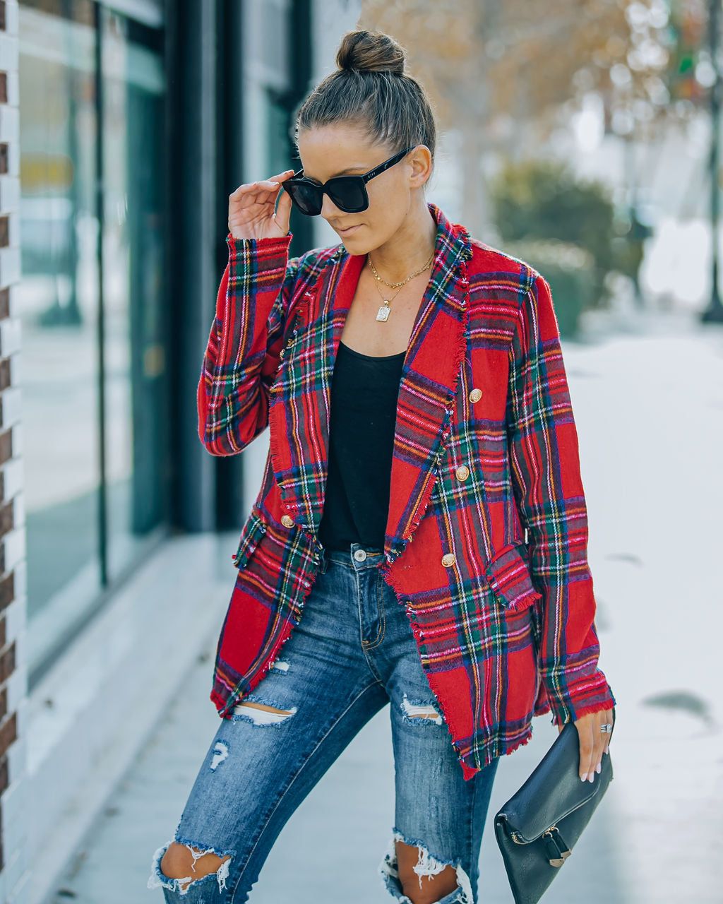 Be Festive Pocketed Plaid Blazer - Red - FINAL SALE sold by Vici product image thumbnail 7