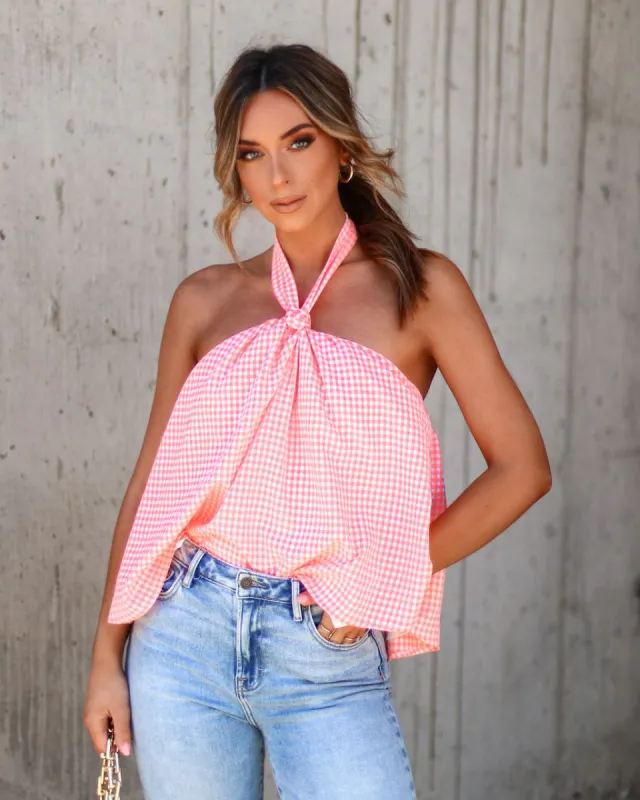 Perfect Pick Gingham Halter Top sold by Vici