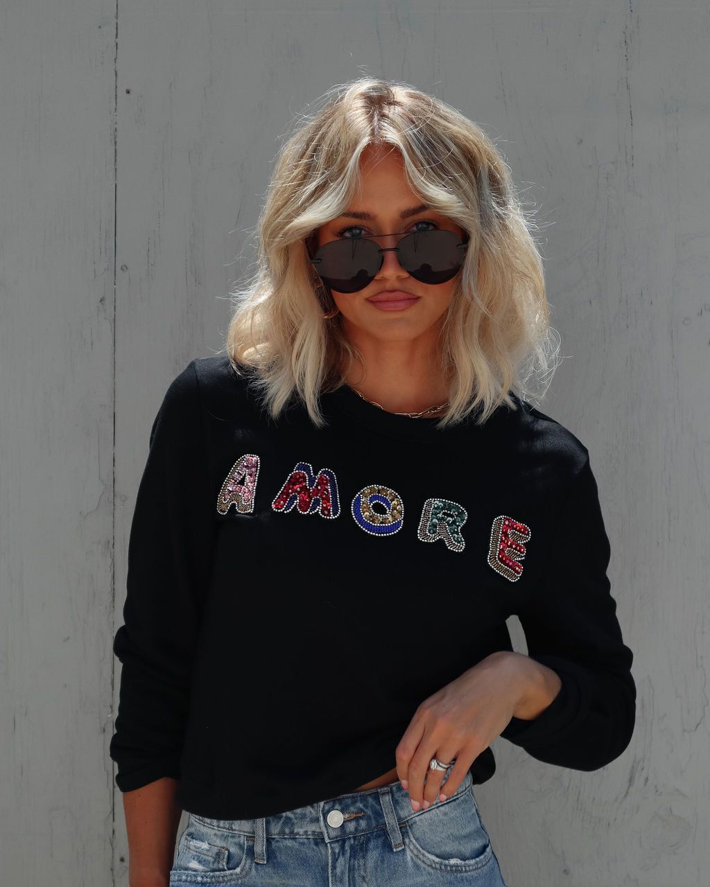 Amore Graphic Pullover Sweatshirt - Black sold by Vici