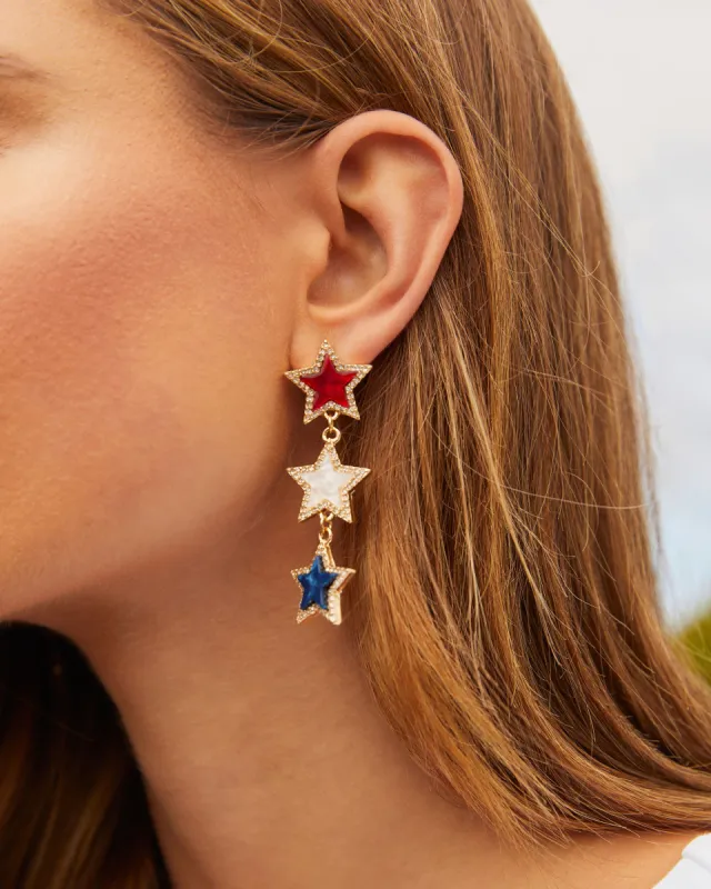 Patriotic Triple Star Drop Earrings sold by Vici