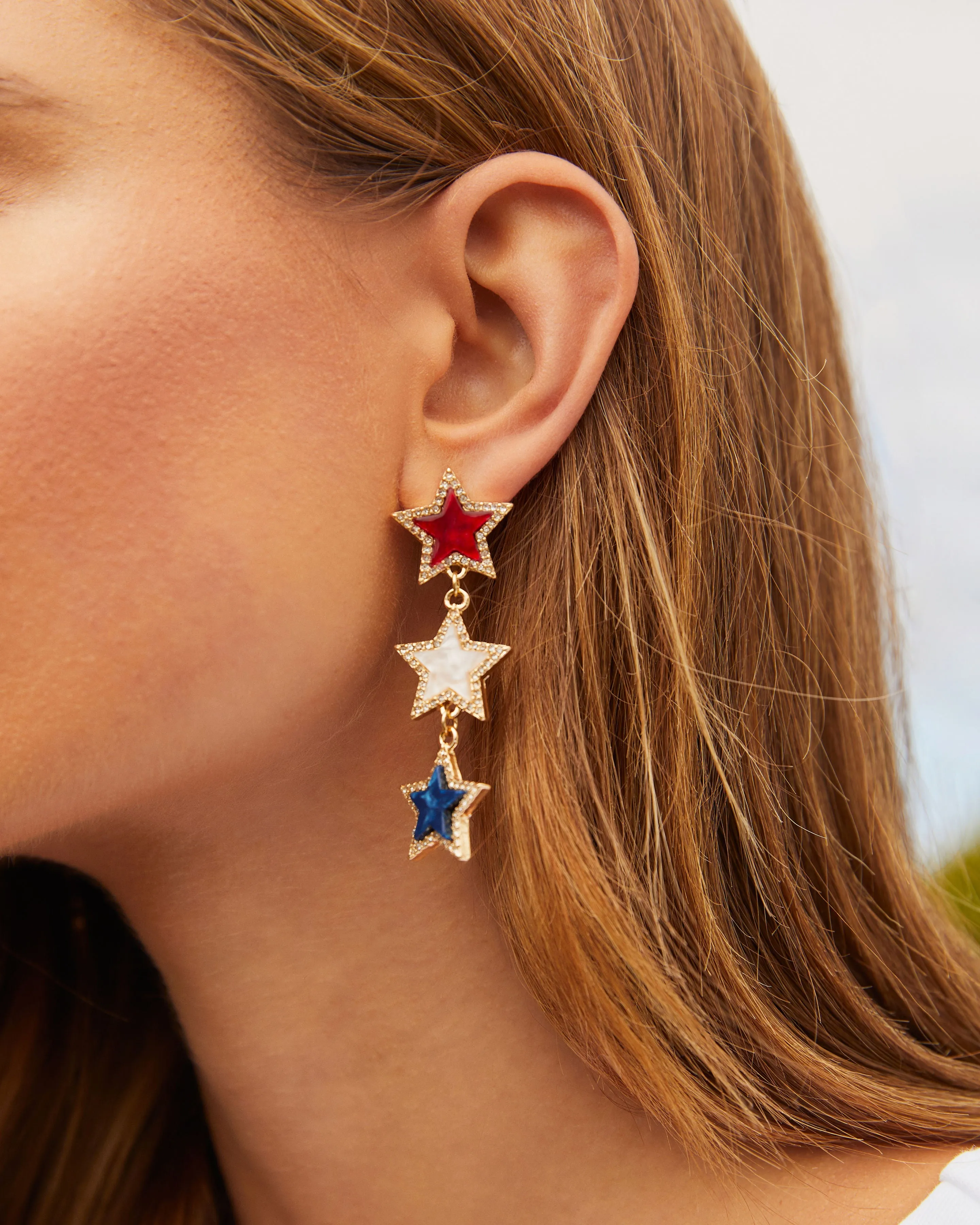 Patriotic Triple Star Drop Earrings sold by Vici