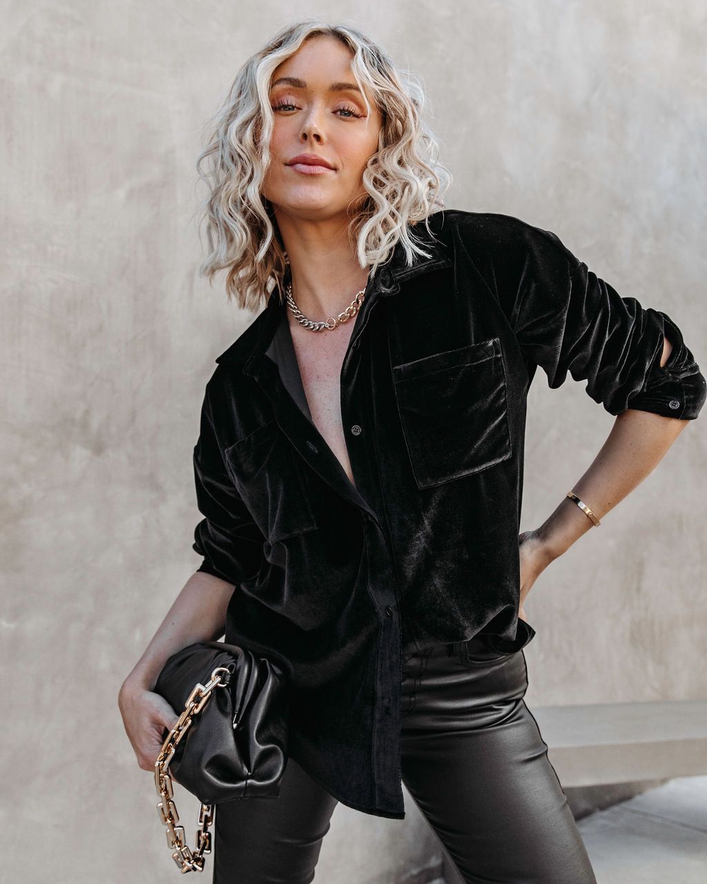 Magical Wonder Velvet Button Down Top - Black sold by Vici
