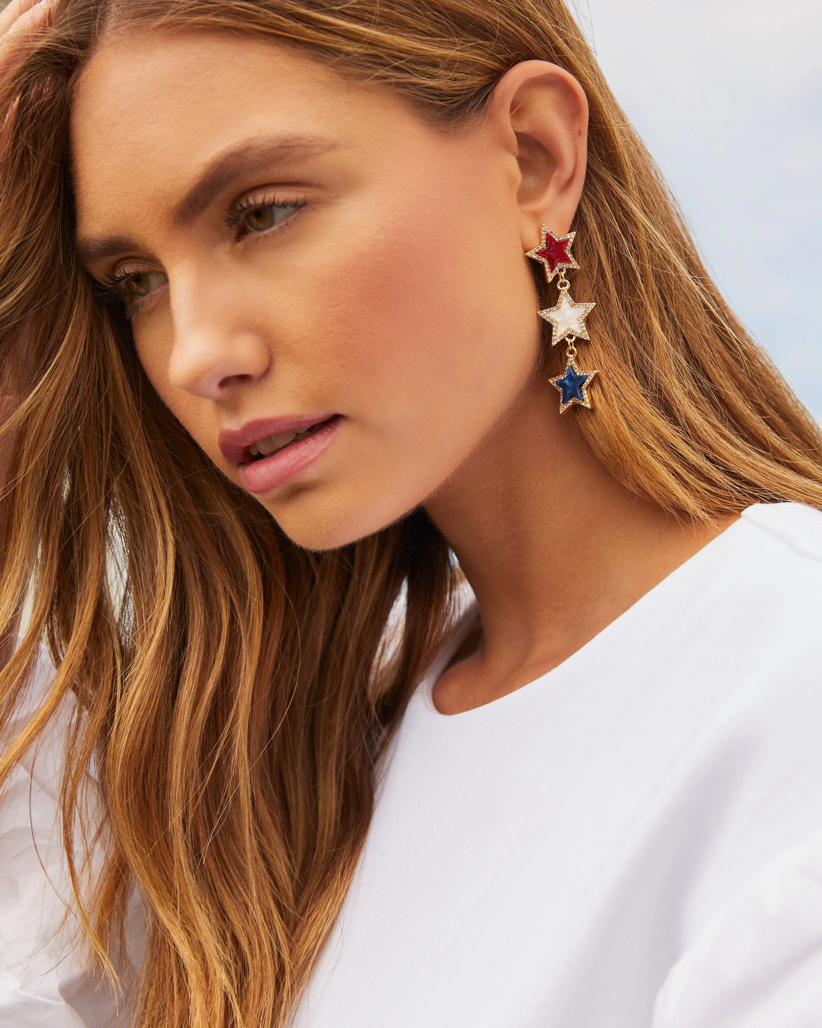 Patriotic Triple Star Drop Earrings sold by Vici product image thumbnail 4