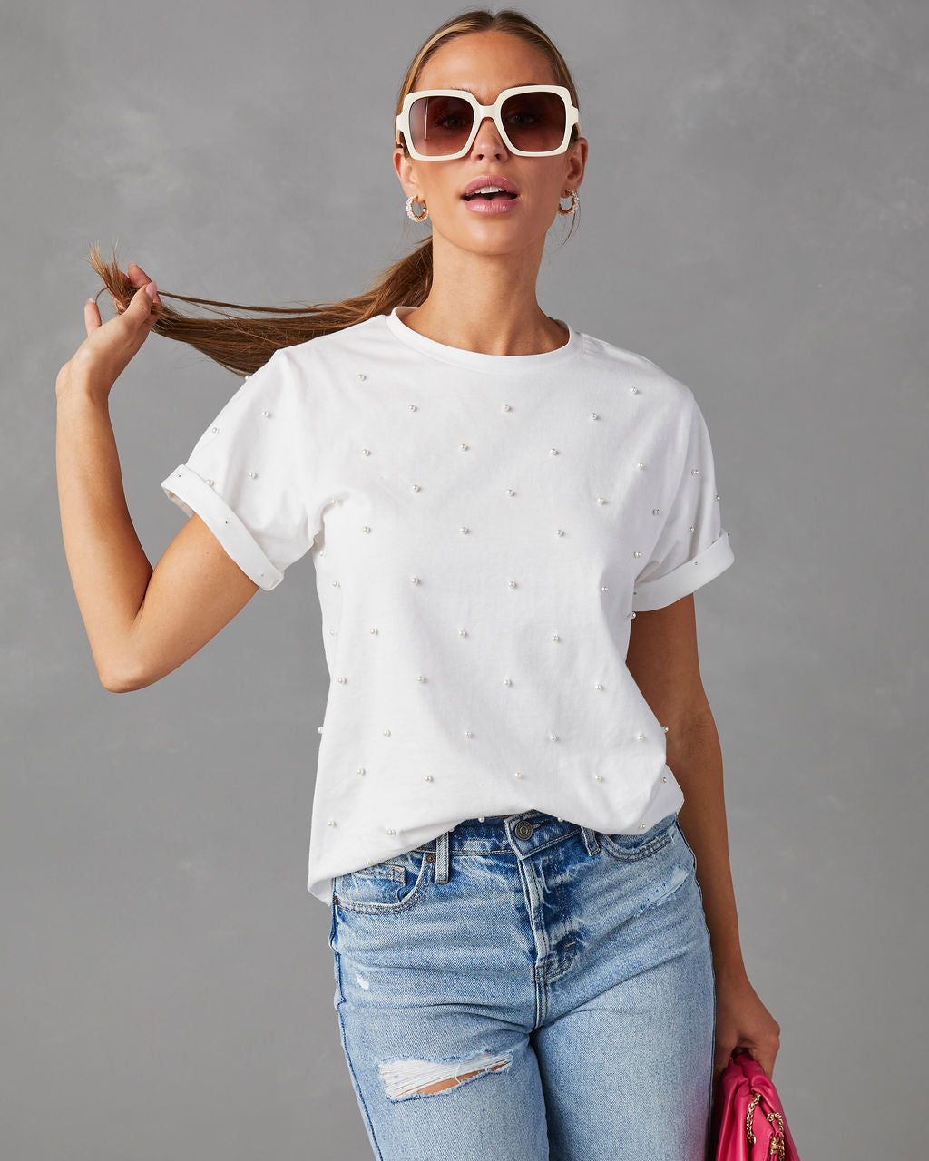 Tarah Pearl Short Sleeve Top - White - SALE sold by Vici