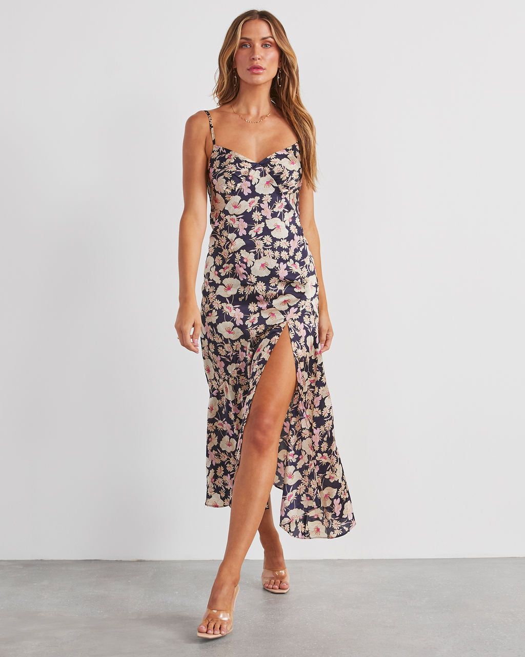 Simply Blooming Satin Slip Midi Dress sold by Vici product image thumbnail 6