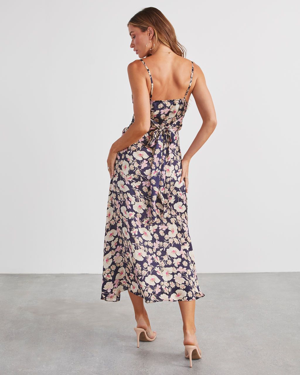 Simply Blooming Satin Slip Midi Dress sold by Vici product image thumbnail 4