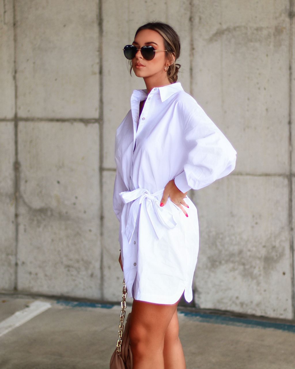 All Fun Biz Button Down Tie Waist Shirt Dress sold by Vici product image thumbnail 5