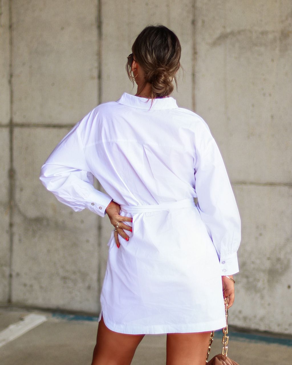 All Fun Biz Button Down Tie Waist Shirt Dress sold by Vici product image thumbnail 4