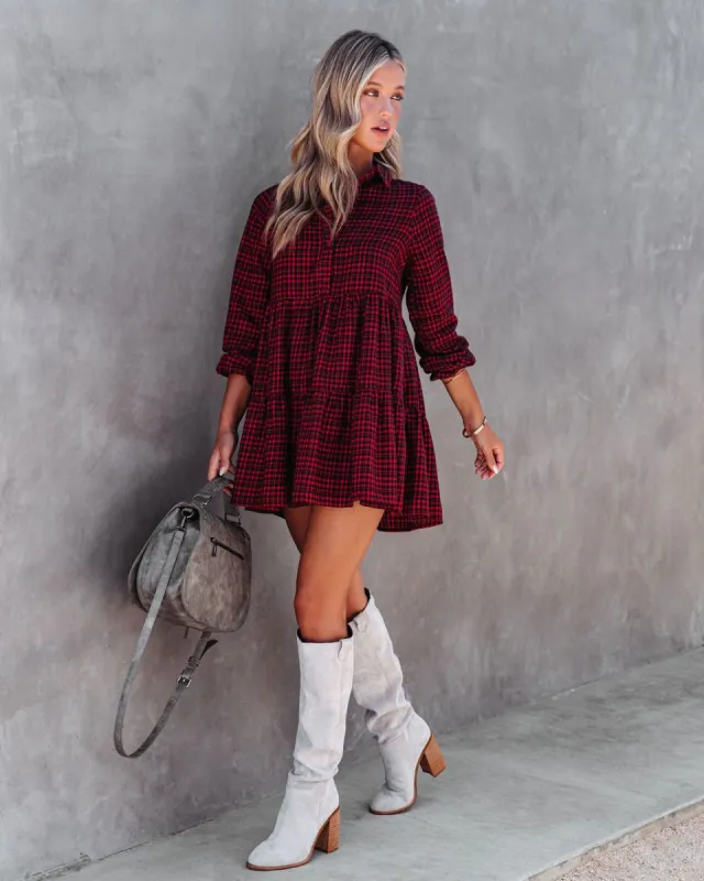 Brittany Plaid Tiered Mini Dress sold by Vici