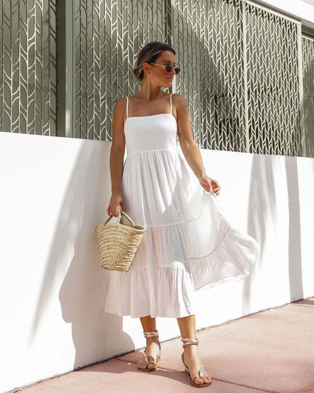 Calm Waters Linen Blend Midi Dress sold by Vici