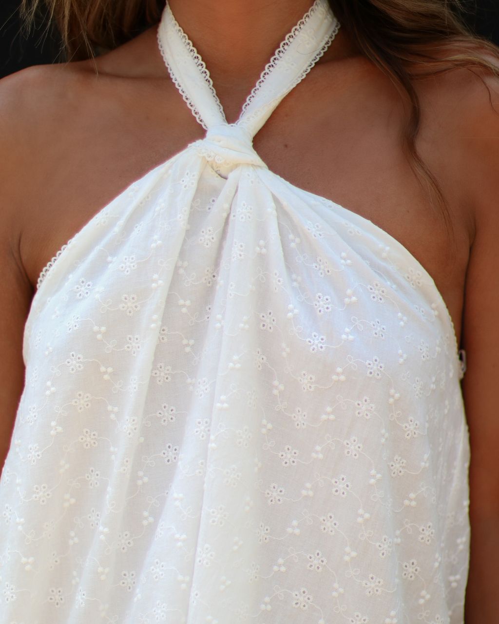 Hilanna Eyelet Halter Mini Dress - White - SALE sold by Vici product image thumbnail 3
