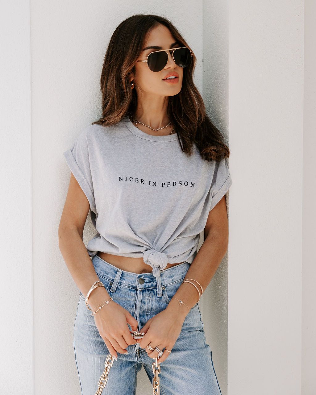 Nicer In Person Cotton Blend Cuffed Tee sold by Vici product image thumbnail 7