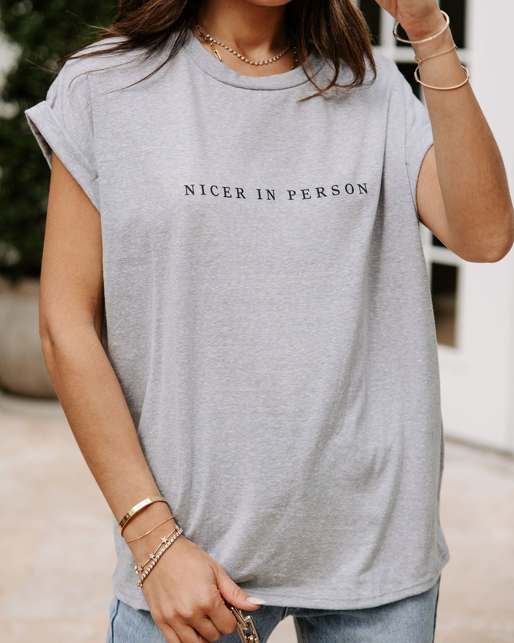 Nicer In Person Cotton Blend Cuffed Tee sold by Vici product image thumbnail 2