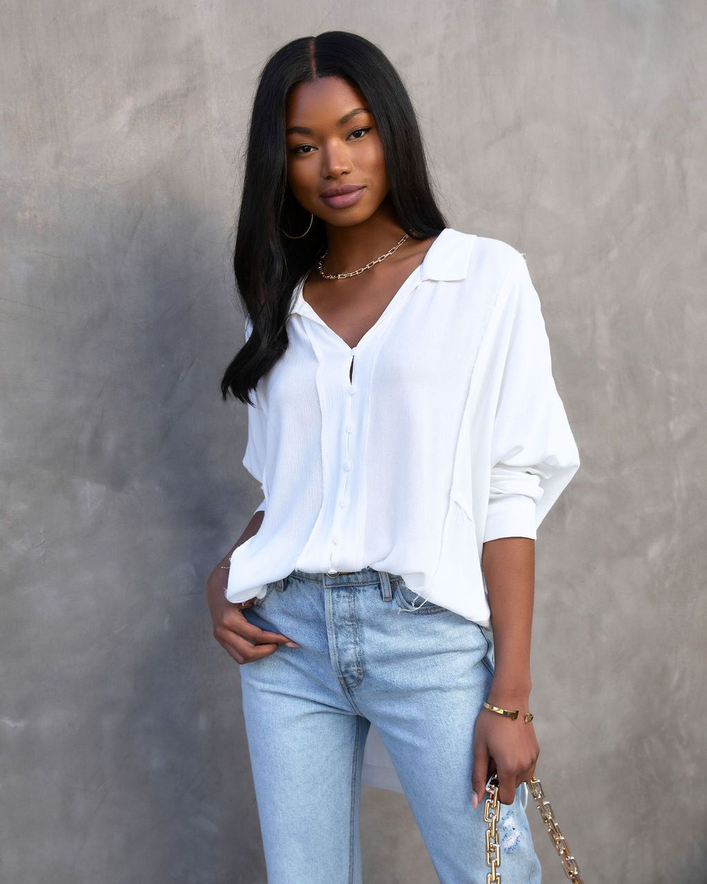 Shelton Oversized Button Down Top - White - FINAL SALE sold by Vici product image thumbnail 7