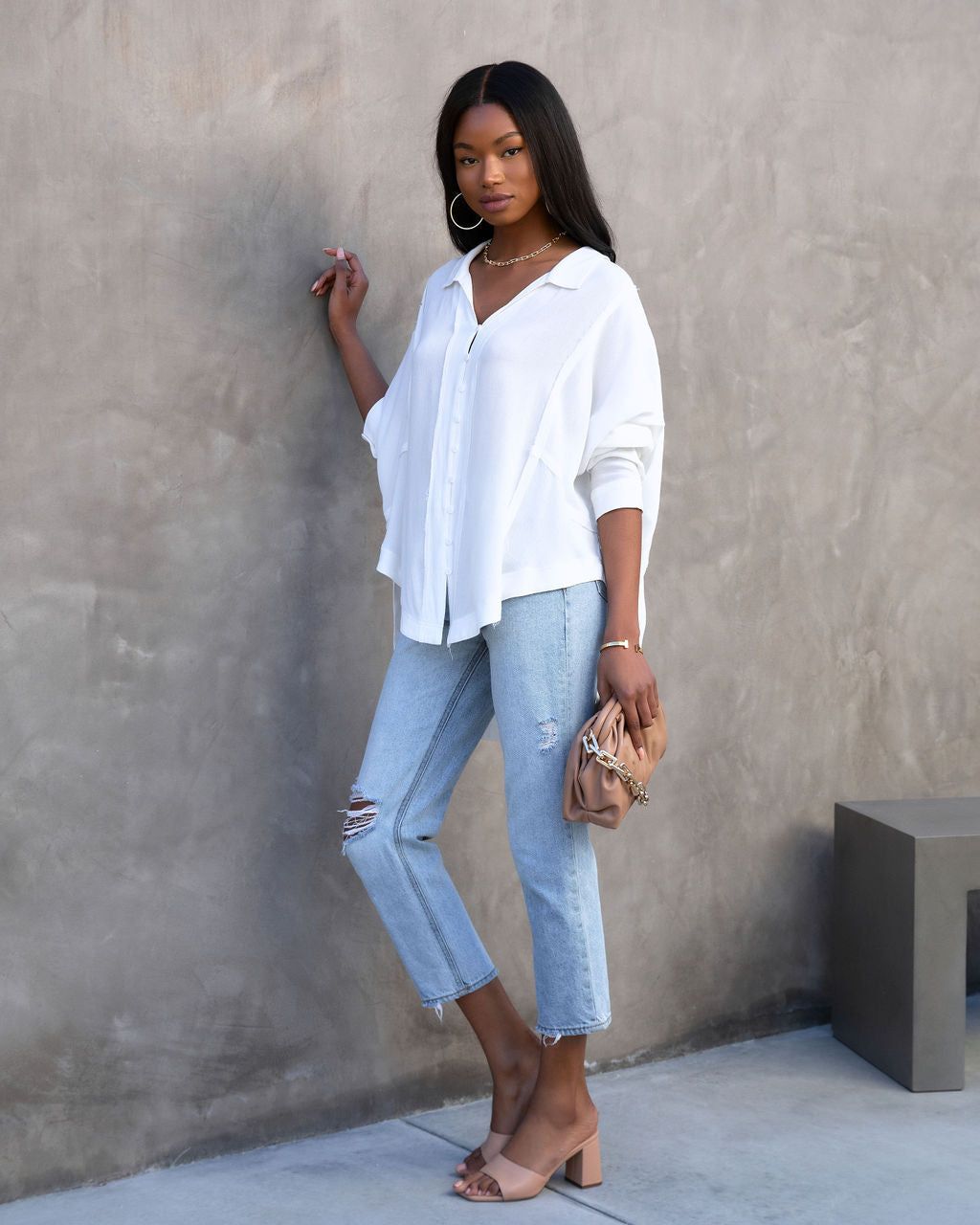 Shelton Oversized Button Down Top - White - FINAL SALE sold by Vici product image thumbnail 5
