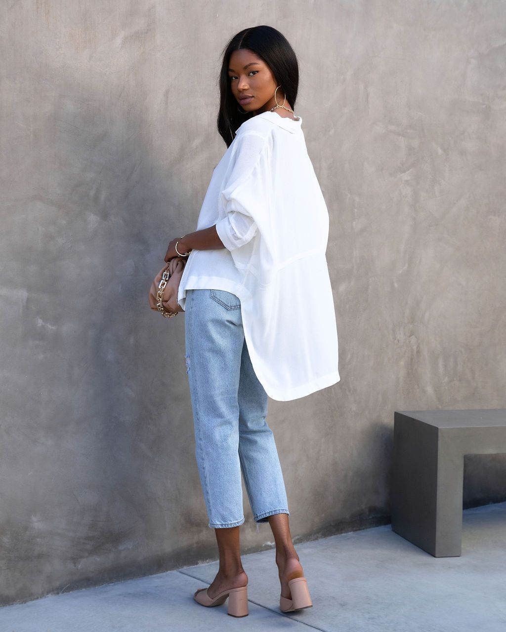 Shelton Oversized Button Down Top - White - FINAL SALE sold by Vici product image thumbnail 4