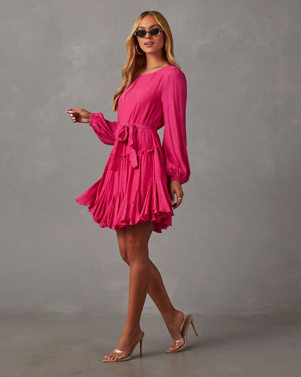 Pippin Tie Waist Mini Dress - Hot Pink sold by Vici product image thumbnail 3