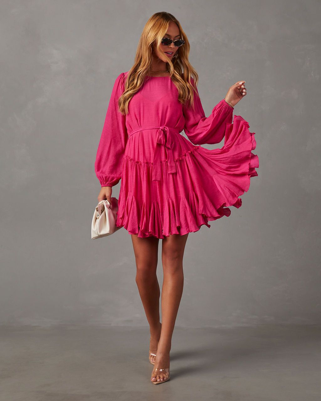 Pippin Tie Waist Mini Dress - Hot Pink sold by Vici