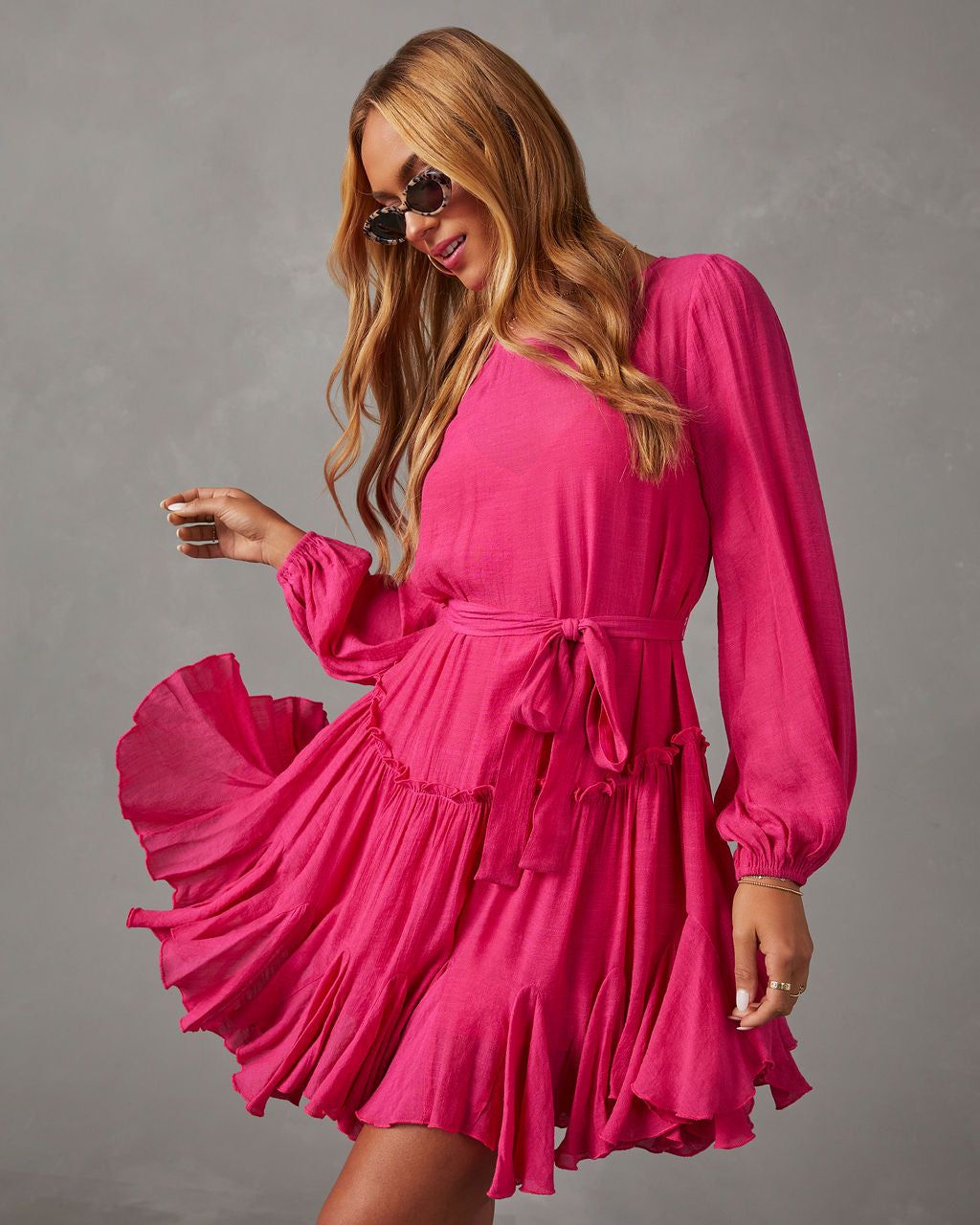 Pippin Tie Waist Mini Dress - Hot Pink sold by Vici product image thumbnail 2