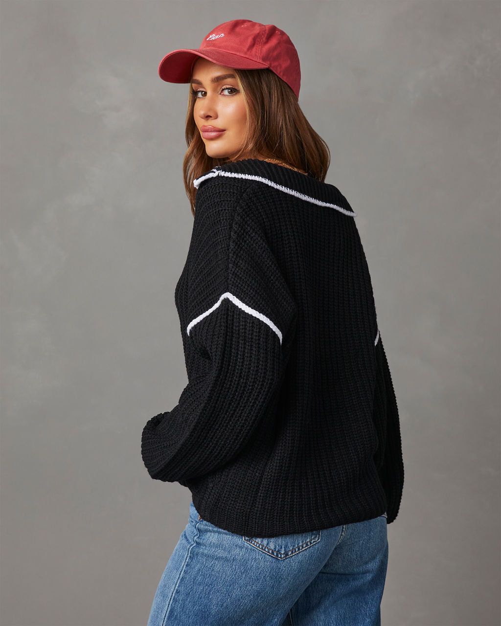 Daria Contrast Stitch Collared Sweater sold by Vici product image thumbnail 4