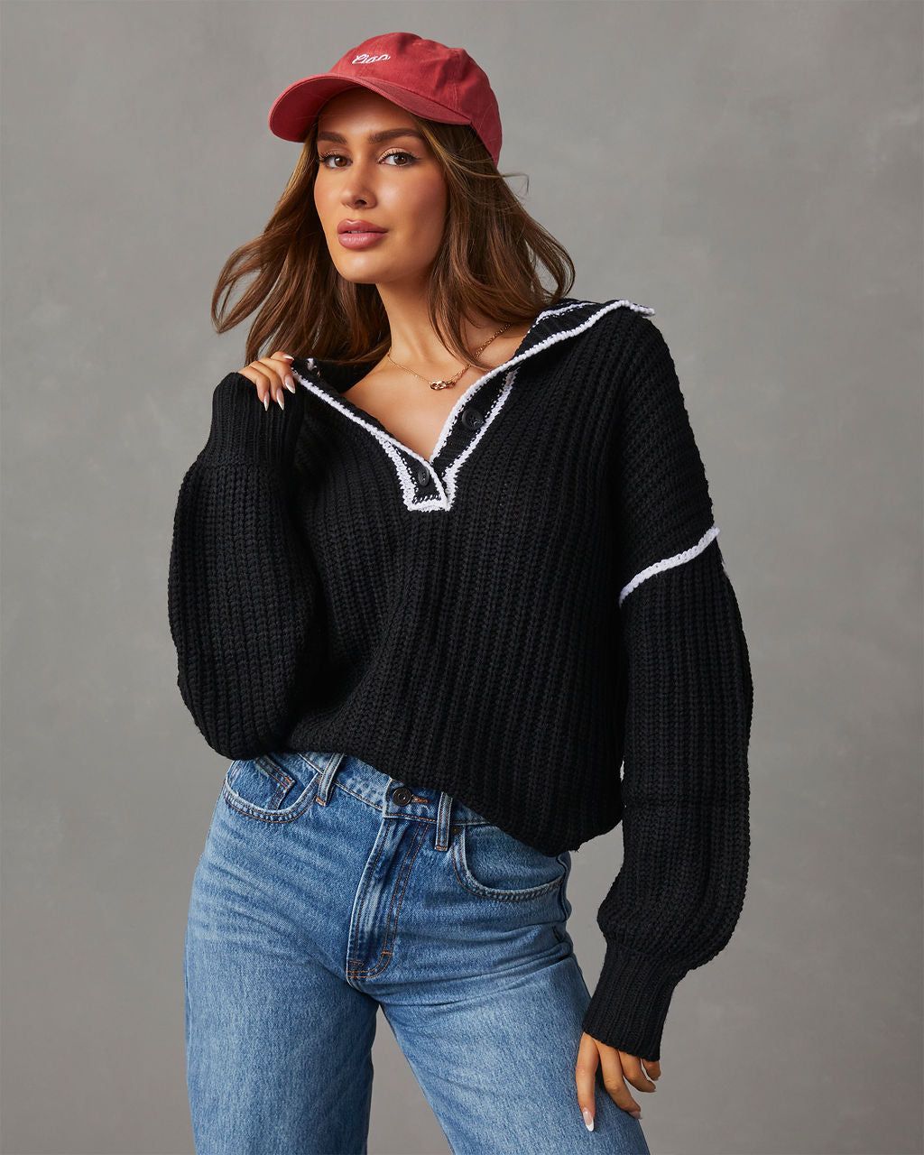 Daria Contrast Stitch Collared Sweater sold by Vici product image thumbnail 5