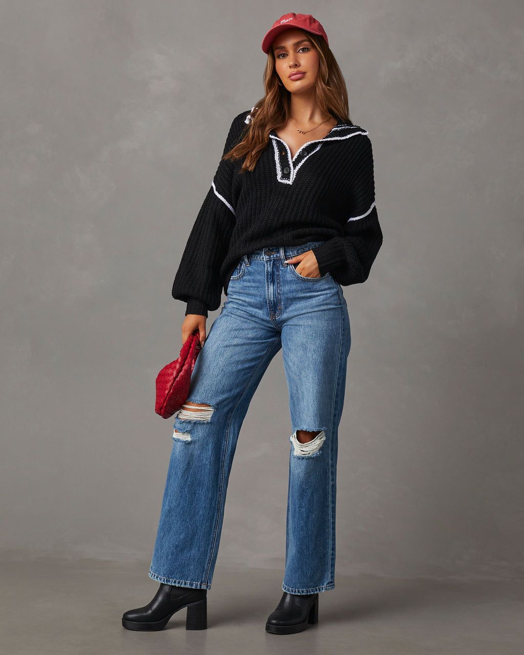Daria Contrast Stitch Collared Sweater sold by Vici product image thumbnail 2