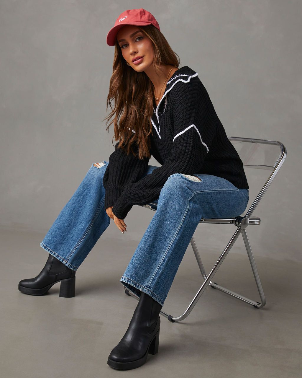 Daria Contrast Stitch Collared Sweater sold by Vici product image thumbnail 3