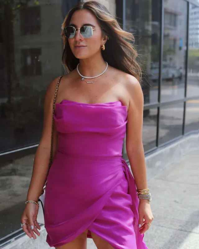 Always Glam Strapless Shimmer Mini Dress sold by Vici