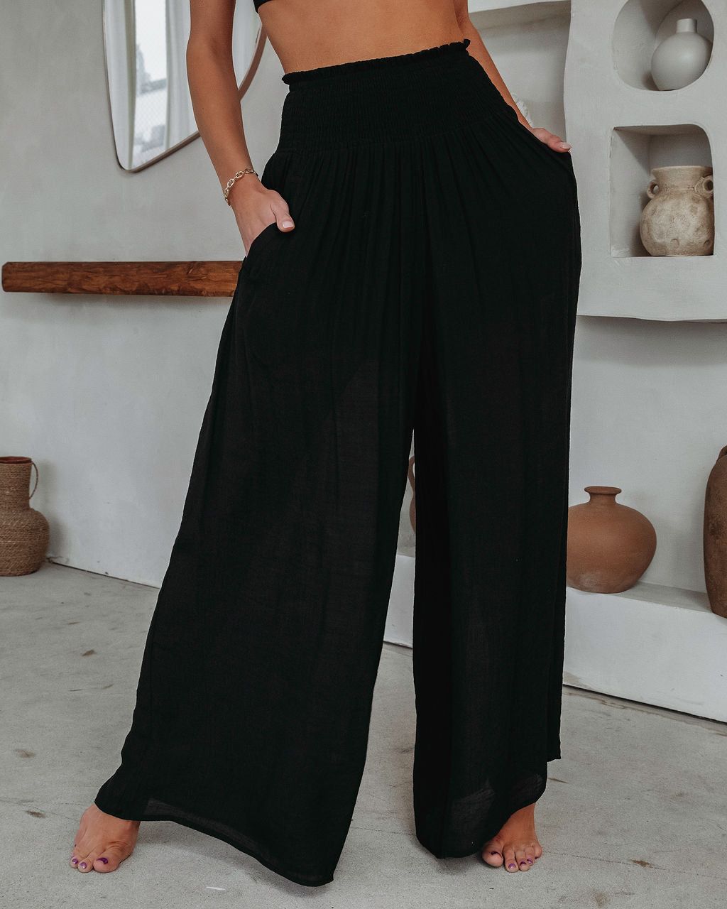 Lounge Life Smocked Pocketed Pants - Black - FINAL SALE sold by Vici product image thumbnail 6