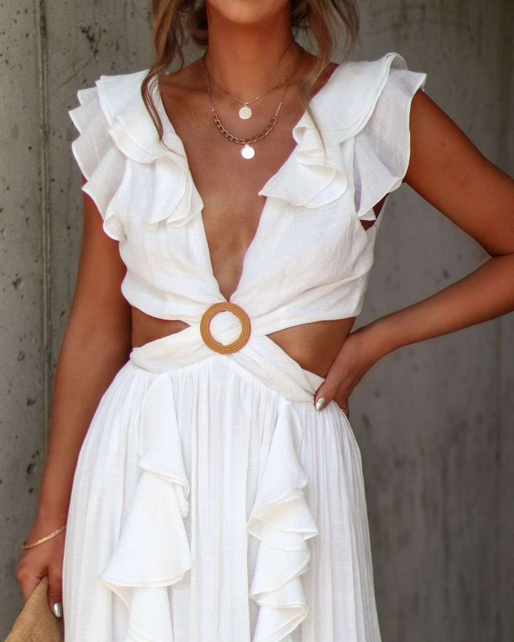 Whitestone Plunge Ruffle Maxi Dress - White - SALE sold by Vici product image thumbnail 3