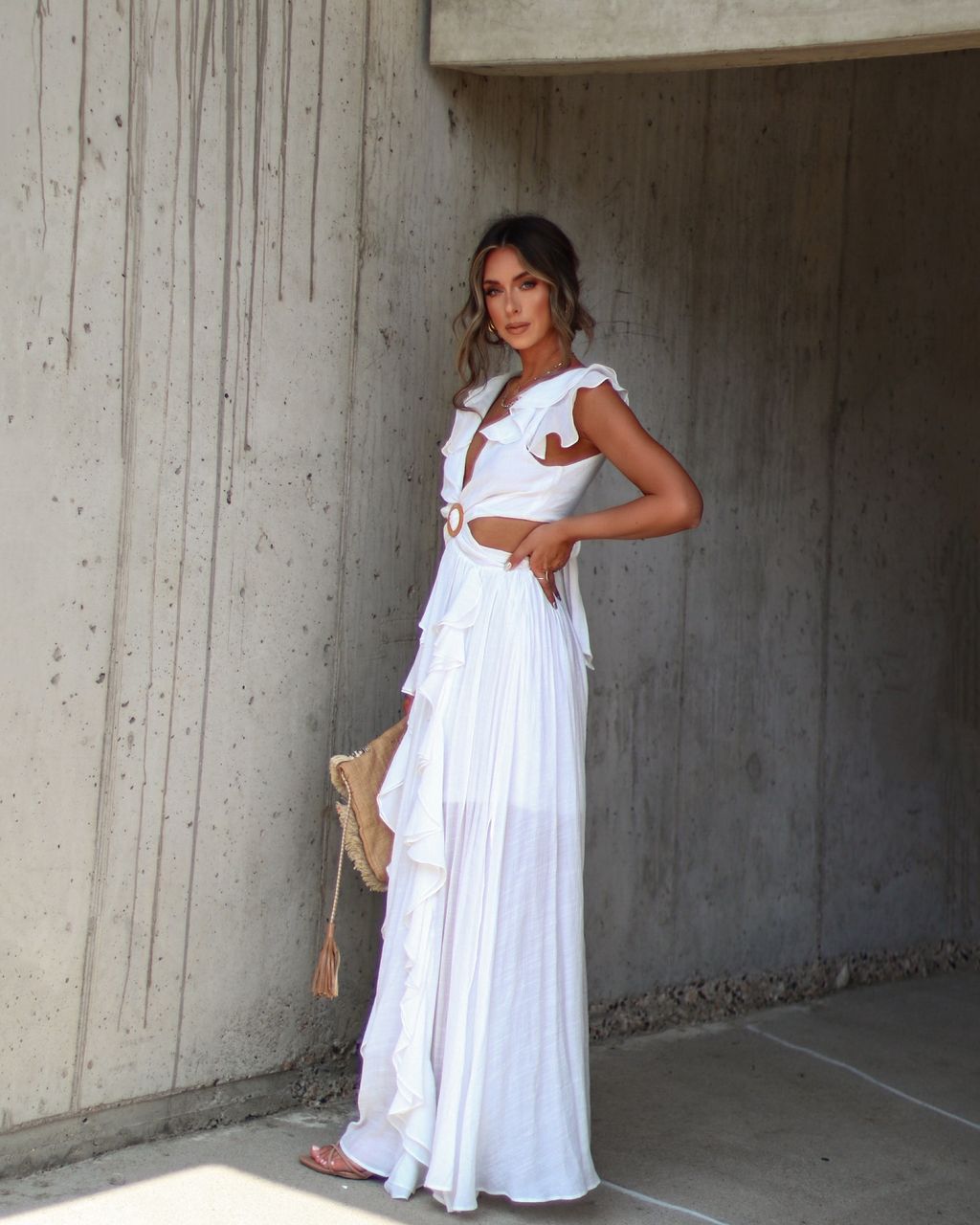 Whitestone Plunge Ruffle Maxi Dress - White - SALE sold by Vici product image thumbnail 4