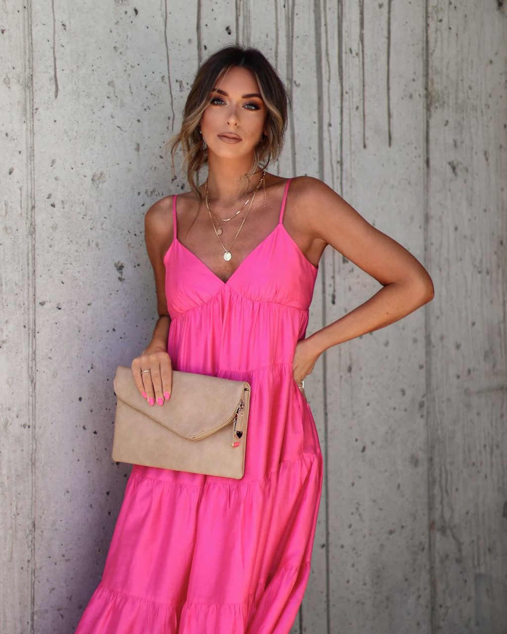 Suzzy Tiered Pocketed Maxi Dress - Hot Pink - FINAL SALE sold by Vici product image thumbnail 4