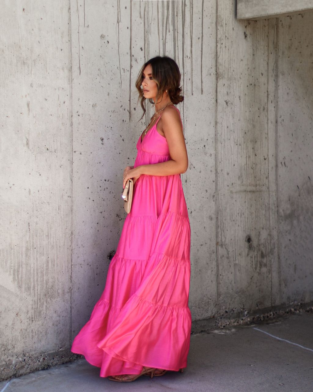 Suzzy Tiered Pocketed Maxi Dress - Hot Pink - FINAL SALE sold by Vici product image thumbnail 5